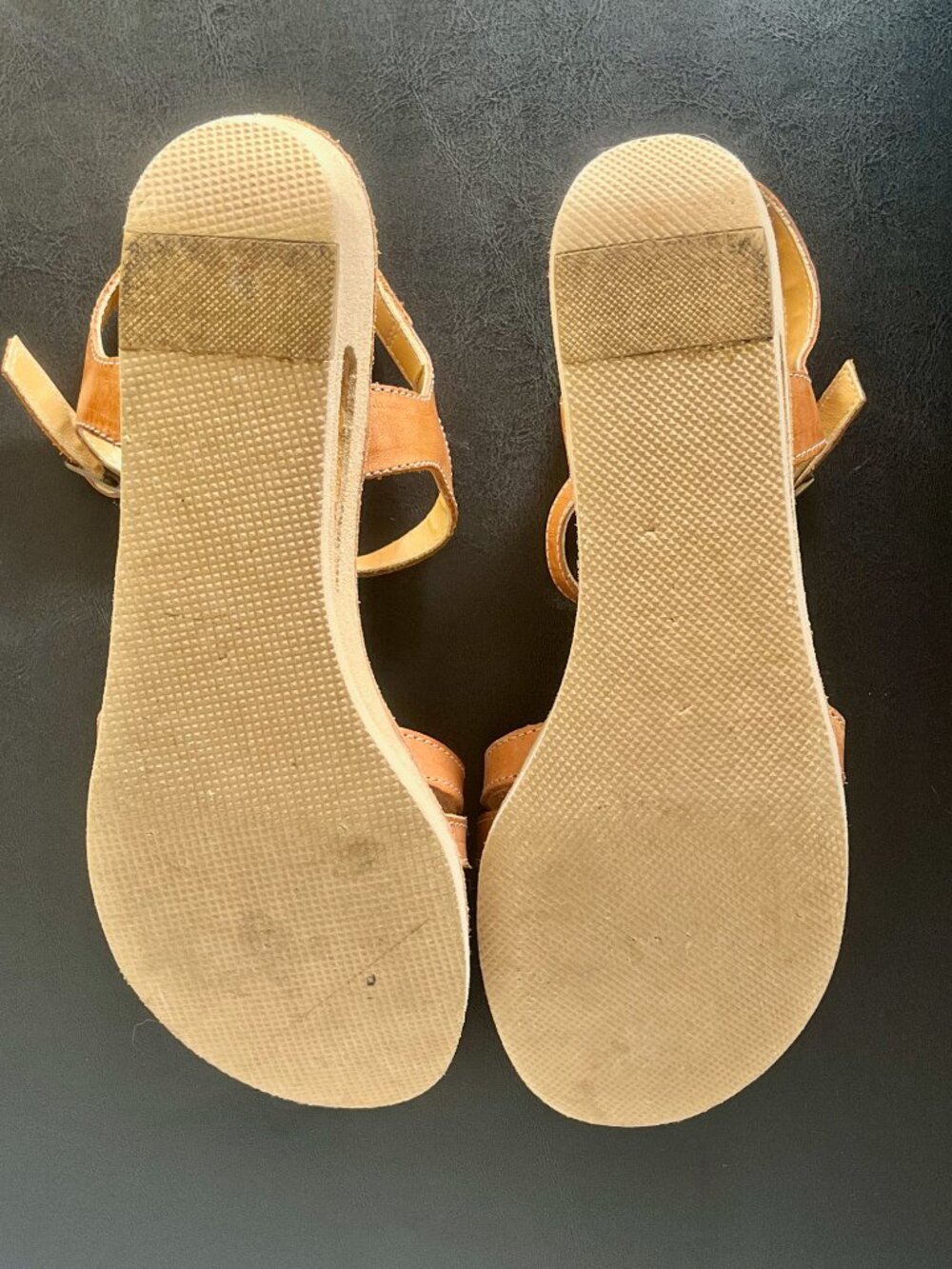 Vintage Boho 1990s Fanfares Leather Wedge Heel Platform Sandals Cognac Brown 7.5 - Picture 7 of 9